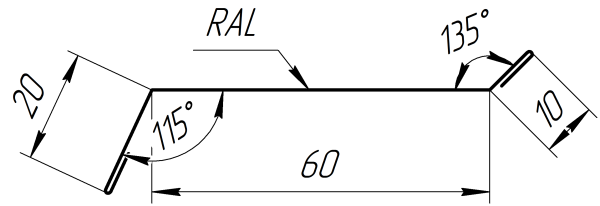Планка примыкания в штробу 20x60x10 мм, 3009 оксид красный матовый