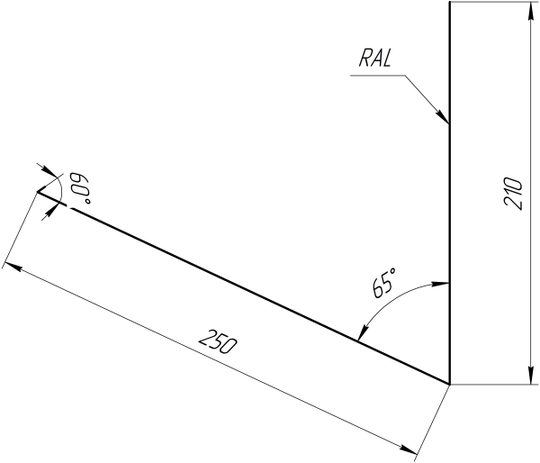Планка примыкания верхняя к трубе фальц 250x210 мм, 5015 небесно-синий глянцевый