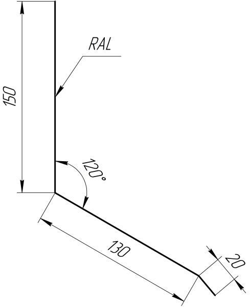 Планка примыкания верхняя к стене фальц 150x130x20 мм, 8019 серо-коричневый глянцевый