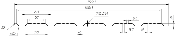 Профнастил К20 1195/1130х0,45 мм, Дуб Сантана 3D