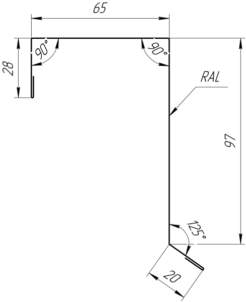 Планка торцевая фальц 65x97 мм, 6005 зеленый мох глянцевый