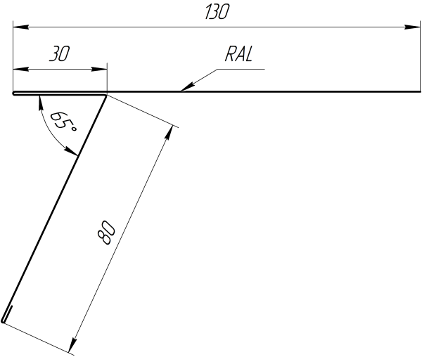 Планка карнизная фальц 130x80 мм, 9006 бело-алюминиевый глянцевый