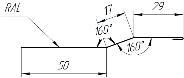 Планка крепёжная фальц 50x17x29 мм, 5021 водная синь глянцевый