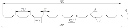 Профнастил С20B 1150/1100x0,55 мм, цинк